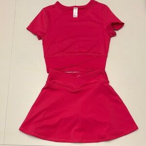 Reflex Girls Hot Pink Athletic Crop Top and Skirt Set